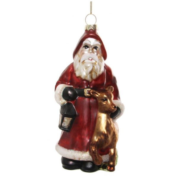 Стеклянный Санта с оленем из состаренного красно-золотого 15 см 55530 SHISHI