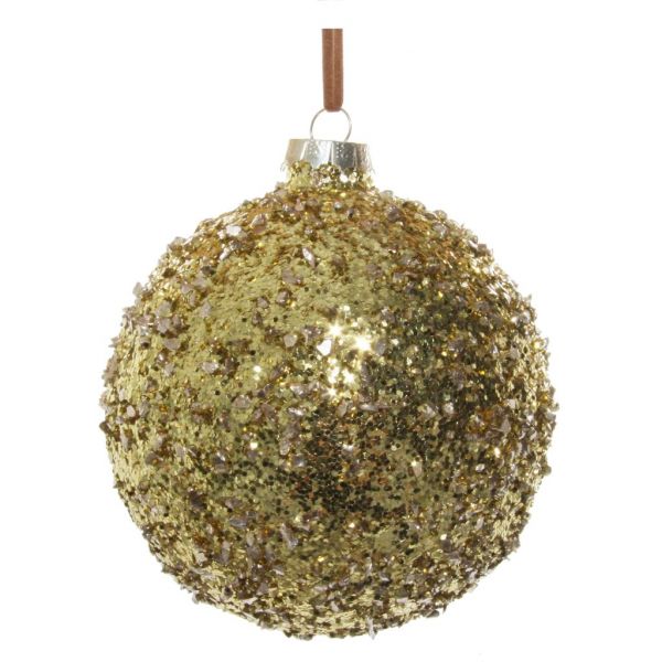 Стеклянный блестящий шарик с чешуйками золото серебро 10 см 55803 SHISHI