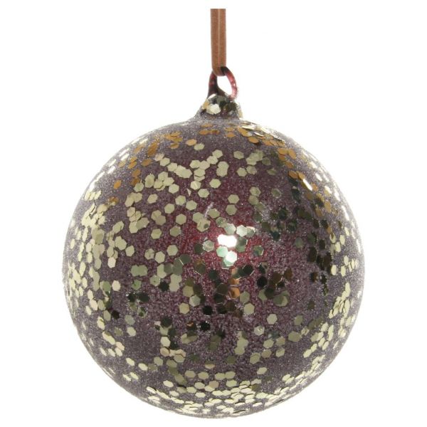 Стеклянный шар бордового цвета с засахаренными золотыми блестками 8 см 55836 SHISHI