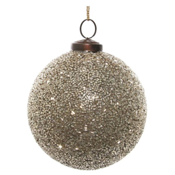 Стеклянный шар длинный бисерный серебристый 10 см 56111 SHISHI