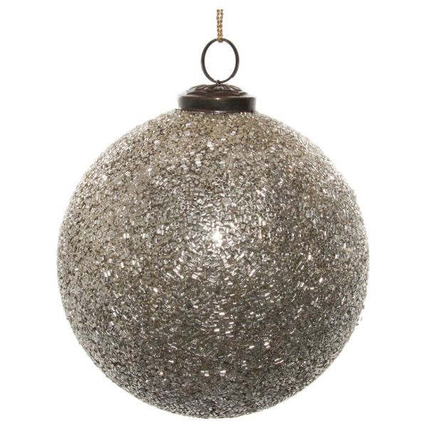 Стеклянный шар длинный бисерный серебристый 12 см 56112 SHISHI