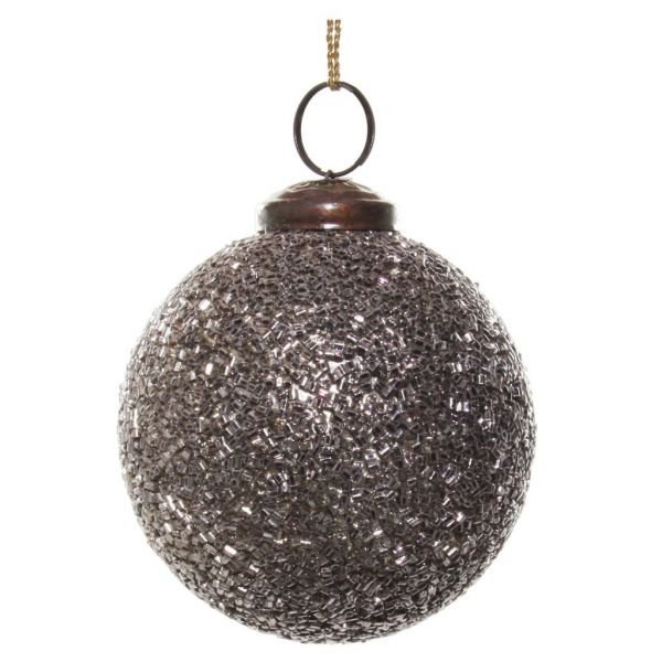 Стеклянный шар с длинным бисером из темного серебра 7 см 56113 SHISHI