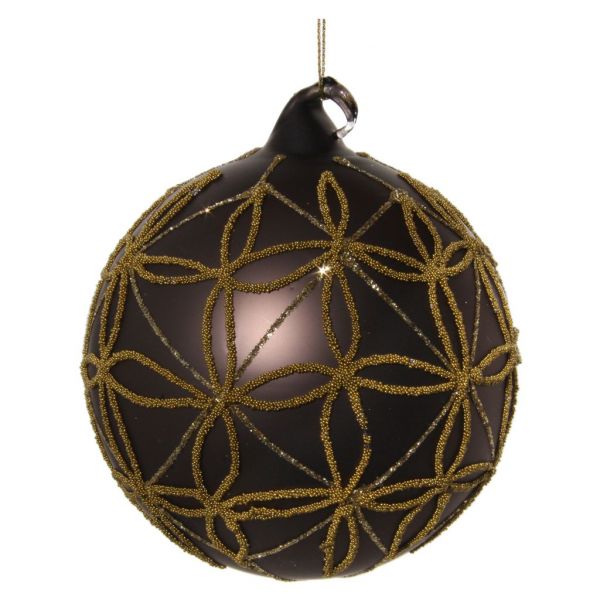 Стеклянный шар темно-коричневый коврик с бисерными цветами 10 см 56843 SHISHI
