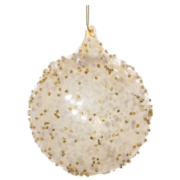Стеклянный шар светло-золотые бусины с блестками 8 см 56852 SHISHI