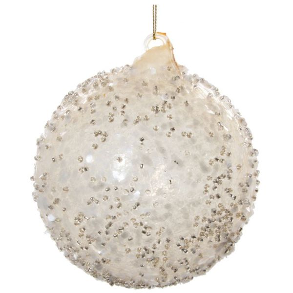 Стеклянный шар светло-серебристые бусины с блестками 10 см 56869 SHISHI