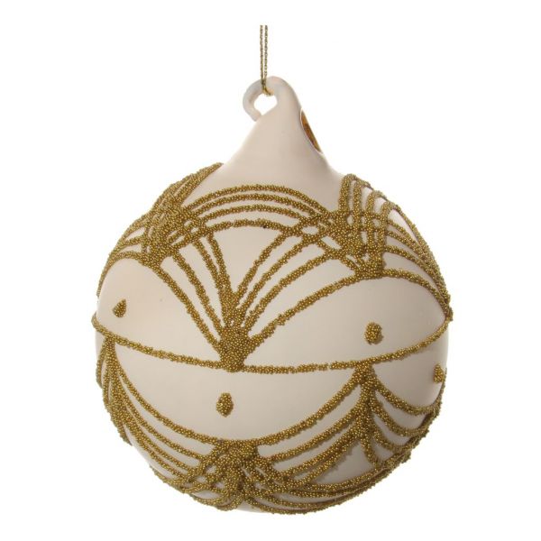 Стеклянный шар коврик кремовый золотой шарик деко 8 см 56880 SHISHI