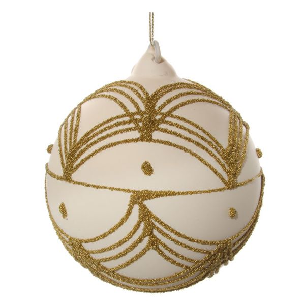Стеклянный шар коврик кремовый золотой шарик деко 10 см 56881 SHISHI