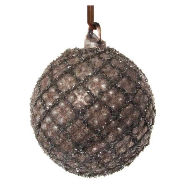 Стеклянный конусный шар, засахаренный коричневый серебристый блеск 8 см 57347 SHISHI