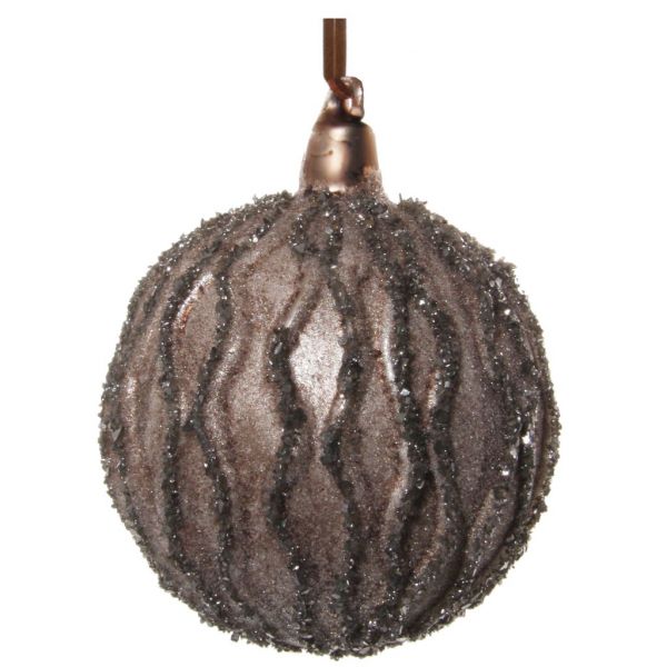 Стеклянный шар дюна засахаренный коричневый серебристый блеск 8 см 57349 SHISHI