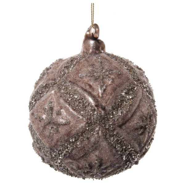 Стеклянный цветочный шар с коричневым засахаренным серебряным блеском 8 см 57358 SHISHI