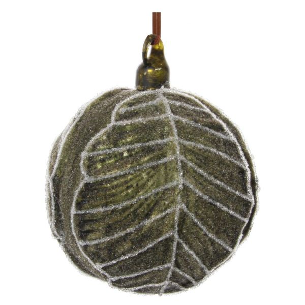 Стеклянный листовой шар античный зеленый засахаренный 10 см 57363 SHISHI