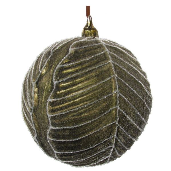 Стеклянный листовой шар античный зеленый с сахаром 15 см 57364 SHISHI