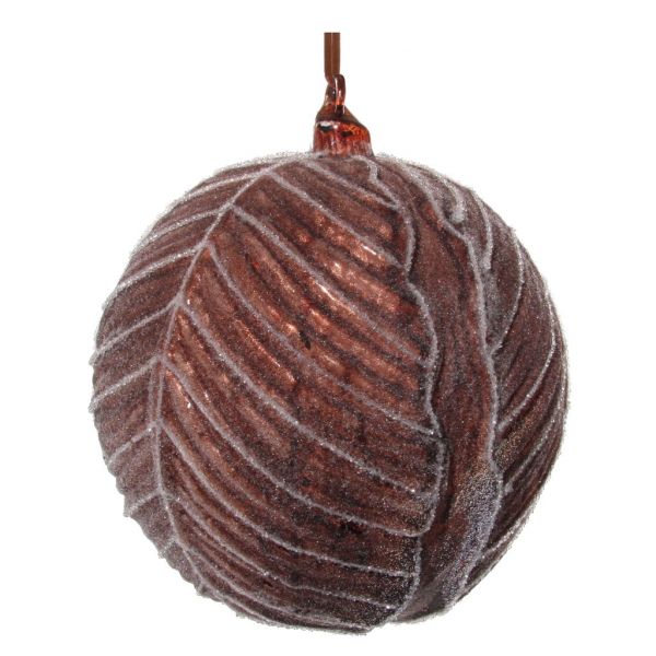 Стеклянный листовой шар античный коричневый засахаренный 15 см 57367 SHISHI