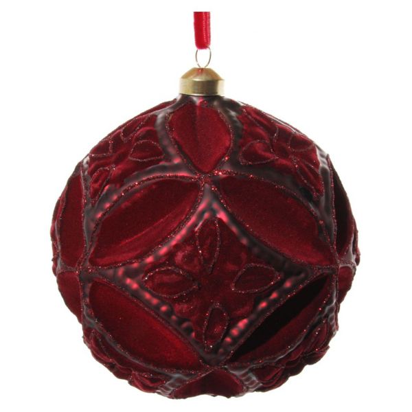 Стеклянный цветочный шар бархат бордово-красный блеск 15 см 57381 SHISHI