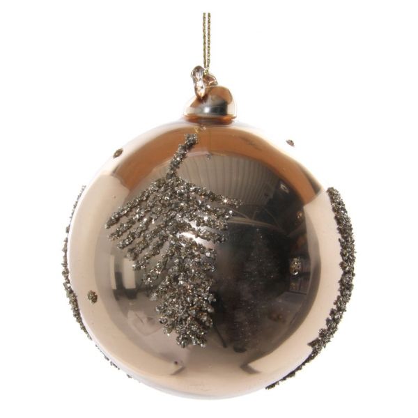 Стеклянный шар розовое золото серебряный блеск дерево орнамент 8 см 57455 SHISHI