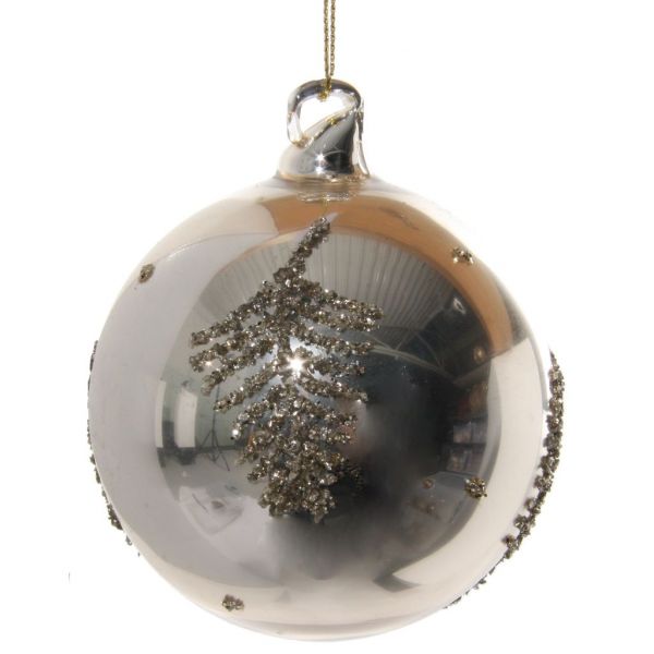 Стеклянный шар светло-золотистый серебристый блестящий орнамент дерева 8 см 57457 SHISHI