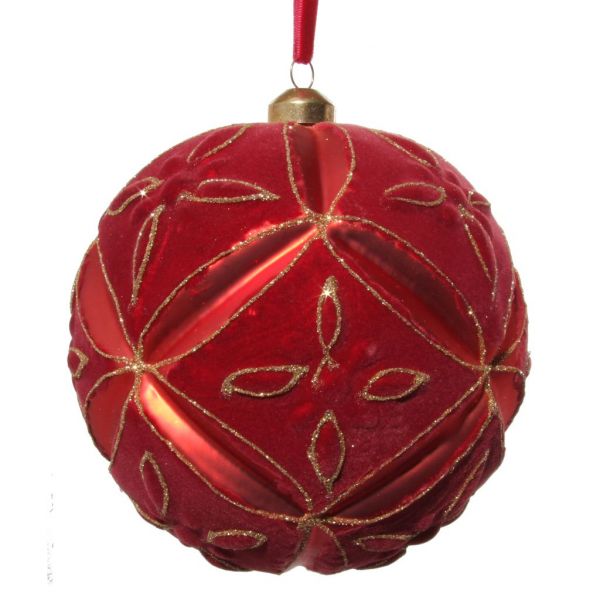 Стеклянный цветочный коврик для мяча красный бархатный золотой блеск 15 см 57498 SHISHI