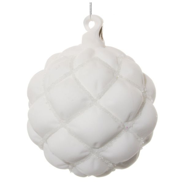 Стеклянный бархатный шар белый с прозрачными бусинками 8 см 57831 SHISHI
