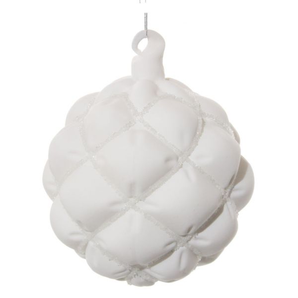Стеклянный бархатный шар белый с прозрачными бусинками 10 см 57832 SHISHI