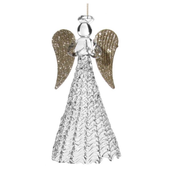 Стеклянный ангел прозрачная закрученная юбка крылья шампанского 12 см 57935 SHISHI