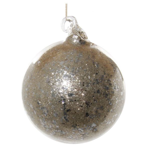 Стеклянный шар с золотым блеском и серебряными хлопьями внутри 8 см 57975 SHISHI