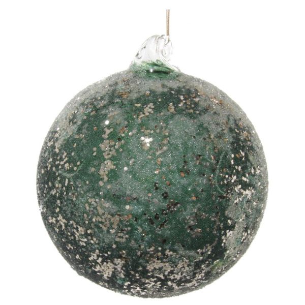 Стеклянный шар зеленый засахаренный серебряный блеск 8 см 57987 SHISHI