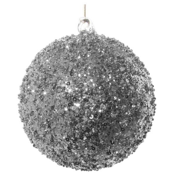 Стеклянный шар серебристо-серый шарик с блестками 12 см 58001 SHISHI