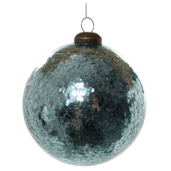 Стеклянный шар серебристо-голубая блестка внутри 10 см 58049 SHISHI
