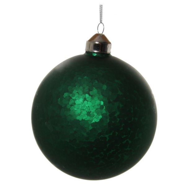 Стеклянный шар зеленый коврик серебряная блестка внутри 10 см 58150 SHISHI