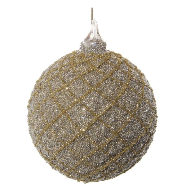 Стеклянный конусный шар с полными серебряными бусинками с золотыми линиями 8 см 58182 SHISHI