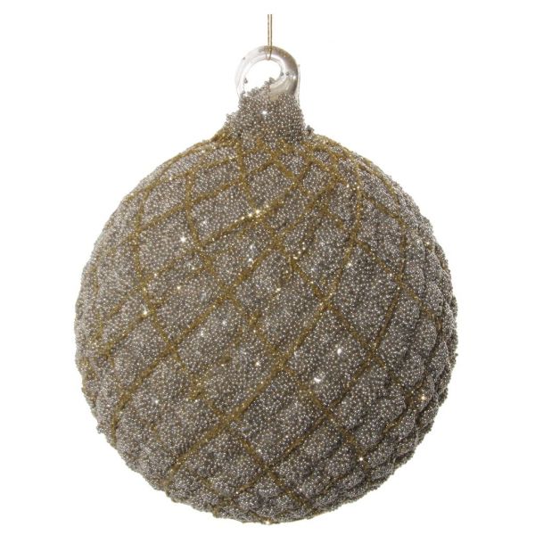 Стеклянный конусный шар полные серебряные бусины с золотыми линиями 10 см 58183 SHISHI