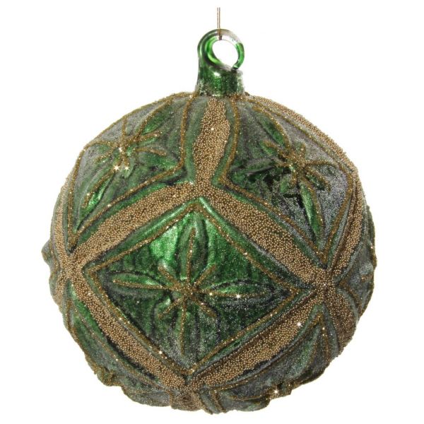 Стеклянный цветочный шариковый коврик зеленый засахаренный с золотыми бусинами 12 см 58189 SHISHI