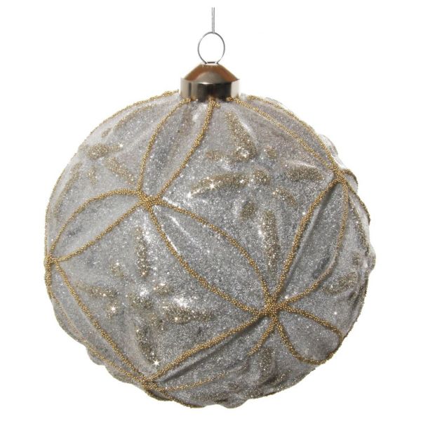 Стеклянный цветочный шар с серебряным блеском внутри засахаренный с золотыми бусинками 12 см 58267 SHISHI