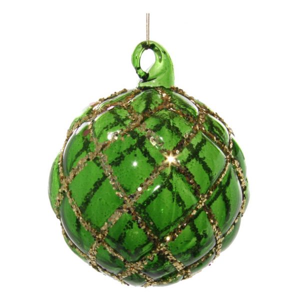 Стеклянный конусный шар зеленый с золотым блеском 8 см 58282 SHISHI