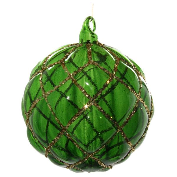 Стеклянный конусный шар зеленый с золотым блеском 12 см 58284 SHISHI