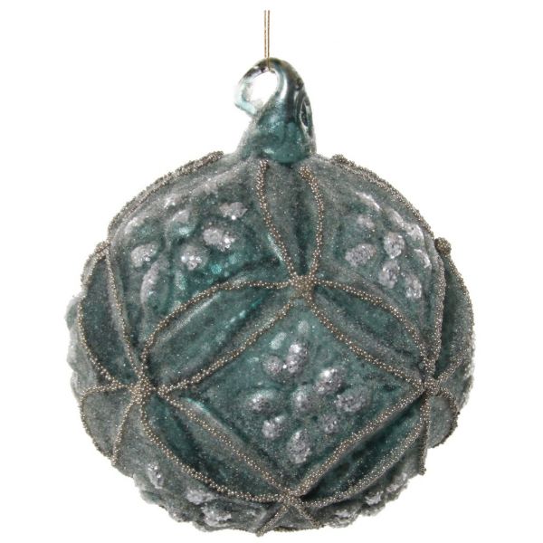 Стеклянный цветочный коврик для шариков серо-голубой засахаренный с блестками и бисером 8 см 58285 SHISHI