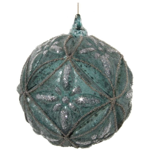 Стеклянный цветочный коврик для шариков серо-голубой засахаренный с блестками и бусинками 10 см 58286 SHISHI