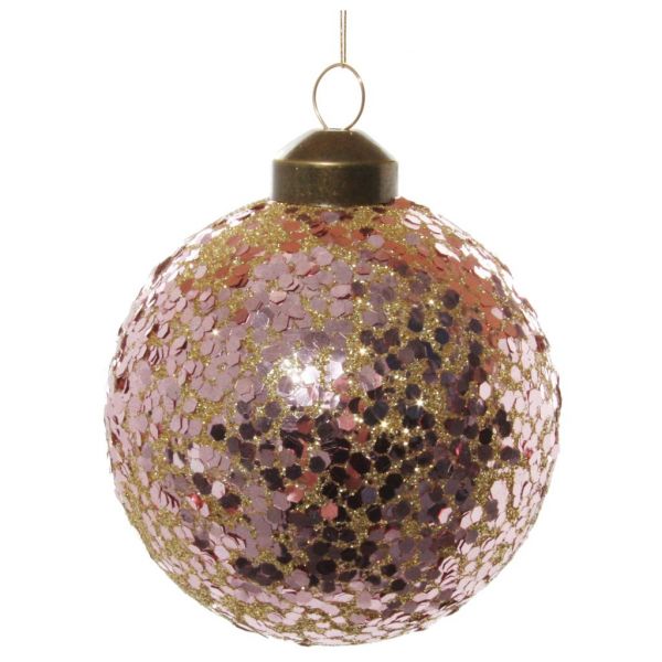 Стеклянный шар с розовыми блестками и золотым блеском 8 см 58291 SHISHI