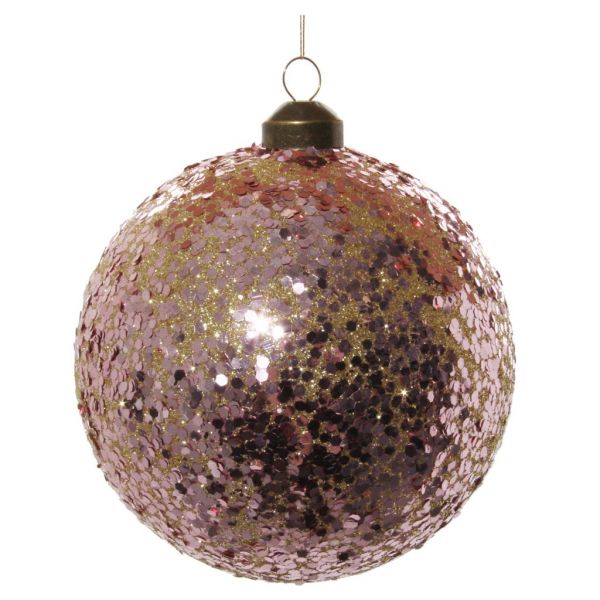 Стеклянный шар розовый блесток с золотым блеском 12 см 58293 SHISHI