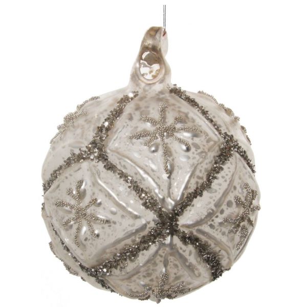 Стеклянный шар античный коврик серый с блестками и бусинами 8 см 58306 SHISHI