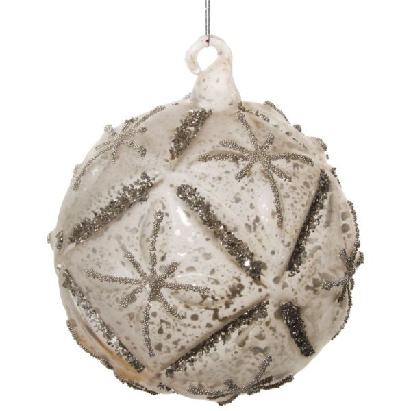 Стеклянный шар античный коврик серый с блестками и бусинками 10 см 58307 SHISHI