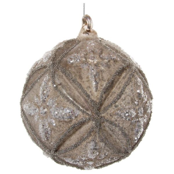 Стеклянный цветочный шар старинный коврик серебро в сахаре с бусинками 10 см 58313 SHISHI