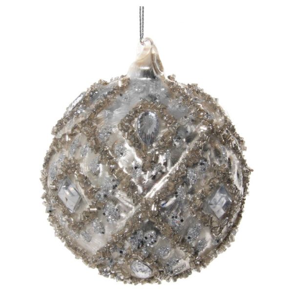 Стеклянный шар из серебра со льдом с драгоценными камнями 8 см 58324 SHISHI