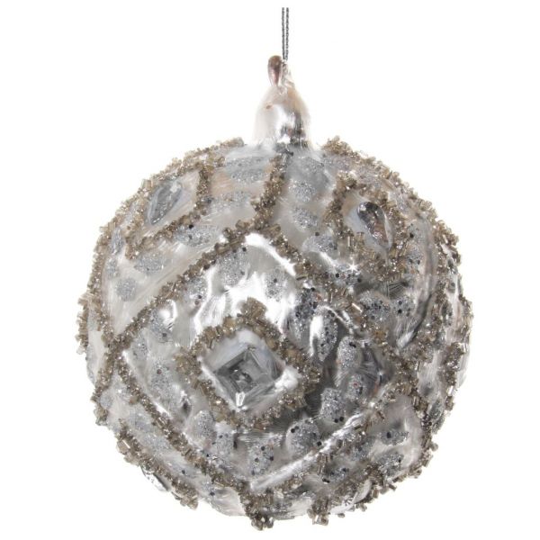 Стеклянный шар из серебра со льдом с драгоценными камнями 10 см 58325 SHISHI