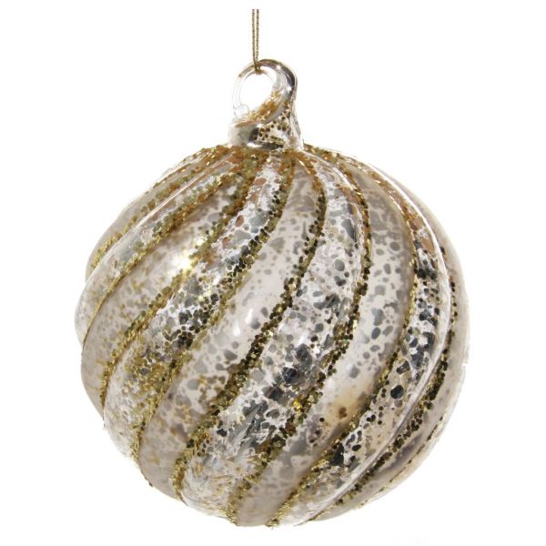 Стеклянный шар с подкладкой из античного серебра-матовый смешанный с золотым блеском 10 см 58351 SHISHI