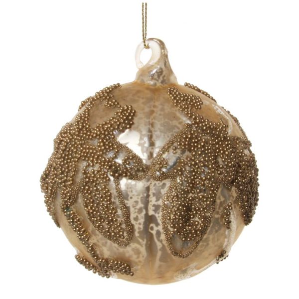 Стеклянный шар оставляет античное матовое золото с бусинами 8 см 58360 SHISHI