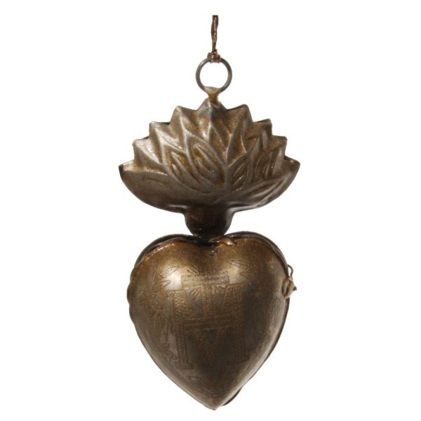 Металл, горящее сердце, украшение из античного серебра 9 см 58400 SHISHI