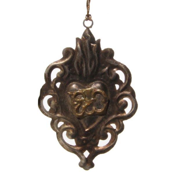 Металлическое сердечко украшено орнаментом из античного золота 8 см 58402 SHISHI