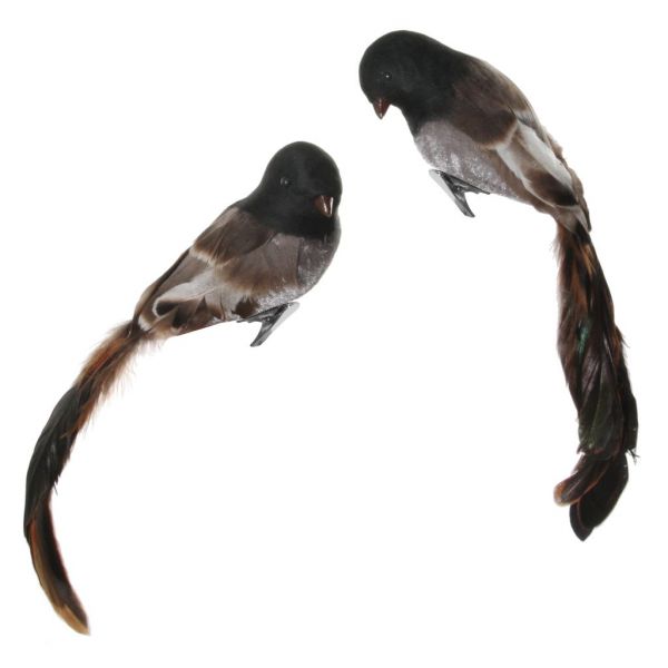Перо птицы серое бархатное тело коричневый хвост mix2 22 см 58463 SHISHI