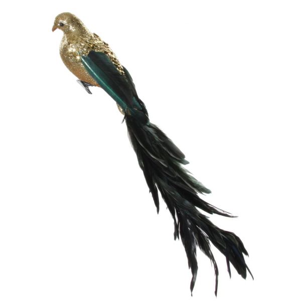 Перо птицы золото с блестками и блестками тело сине-зеленый хвост 40 см 58466 SHISHI